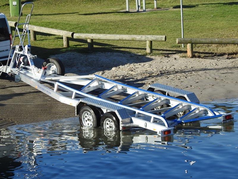 aluminum boat trailer at the ramp